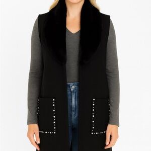 Sleeveless Wool-blend Vest With Faux Fur Collar